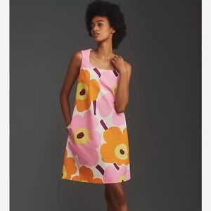 Marimekko Kestit Unikko Sleeveless Dress, Pink & Orange Floral Size 34 US 4